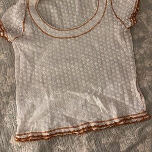 Free People Cream Cap Sleeve Crop Blouse